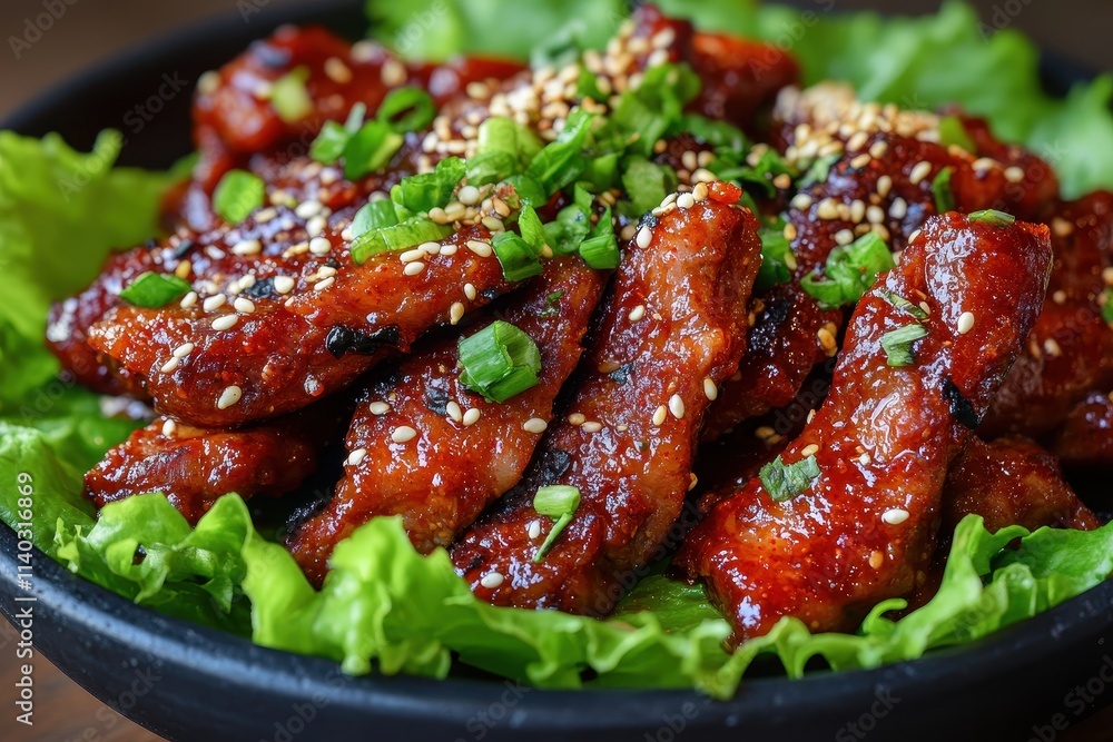 Korean cuisine featuring grilled meat fermented paste pork cuts accompaniments garlic greens and spices Korean cuisine featuring grilled meat fermented paste pork cuts accompaniments garlic greens and spices