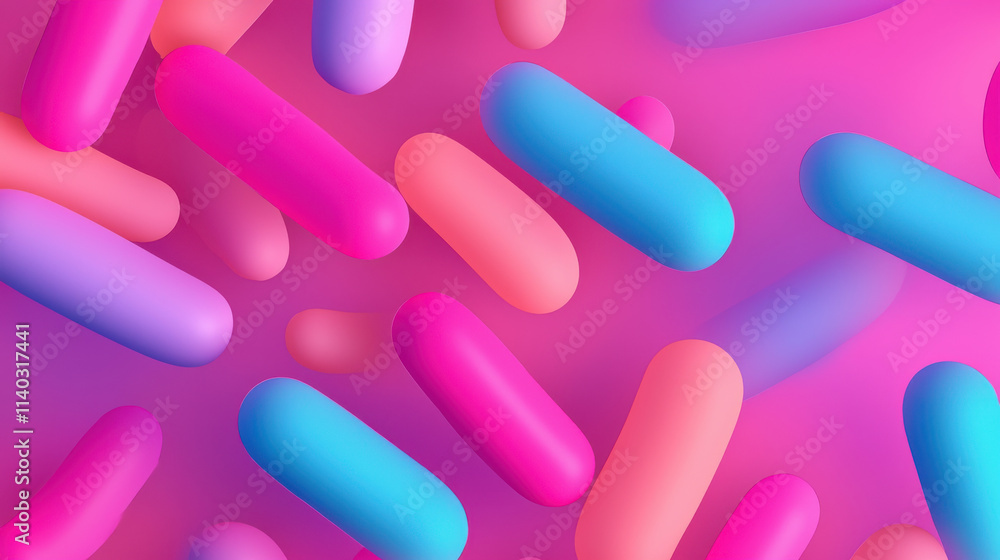 Bacteria Air Quality concept. Colorful bacteria shapes in vibrant pink and blue hues create lively atmosphere Bacteria Air Quality concept. Colorful bacteria shapes in vibrant pink and blue hues create lively atmosphere