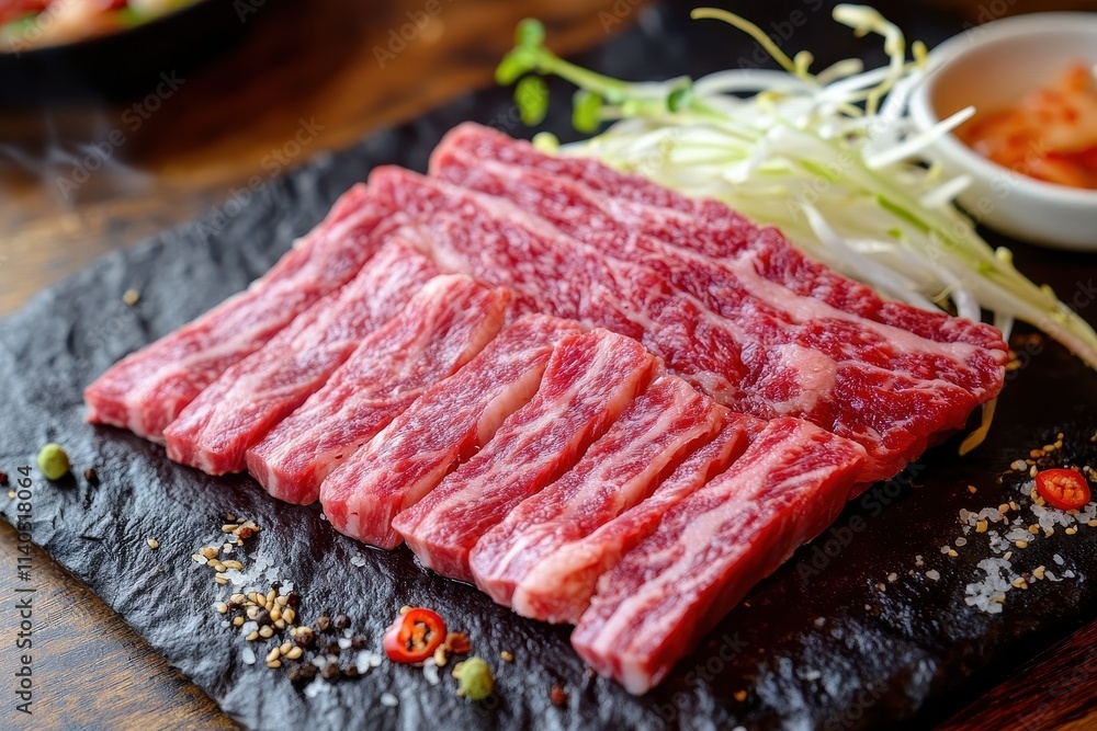 Korean cuisine featuring various beef dishes raw meat grilled options side items and flavorful accompaniments like rice and kimchi Korean cuisine featuring various beef dishes raw meat grilled options side items and flavorful accompaniments like rice and kimchi