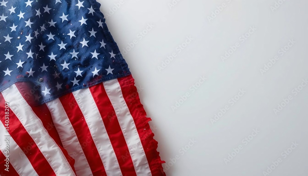 Obraz premium Frayed American Flag on White Background with Copy Space