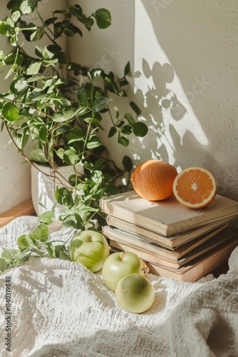 Wallpaper Mural Fresh fruits and greenery still life cozy indoor setting photography natural light aesthetic composition Torontodigital.ca