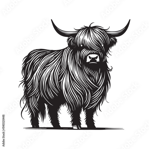 Baby Highland Cattle Vector Illustration with a Touch of Charm