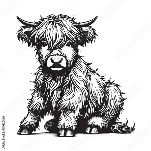 Baby Highland Cattle Vector Illustration with a Touch of Charm