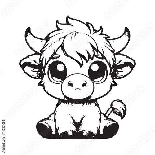 Charming Baby Highland Cattle Vector Art for Animal Lovers