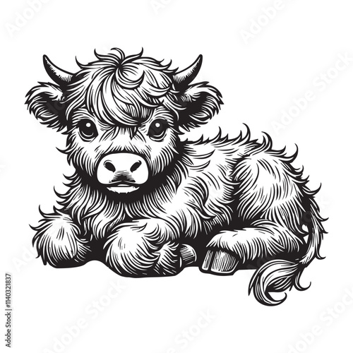 Adorable Baby Highland Cattle Vector Illustration