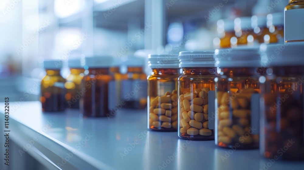 Medicine Bottles and Pills: Indicating pharmaceutical aid. Medicine Bottles and Pills: Indicating pharmaceutical aid.