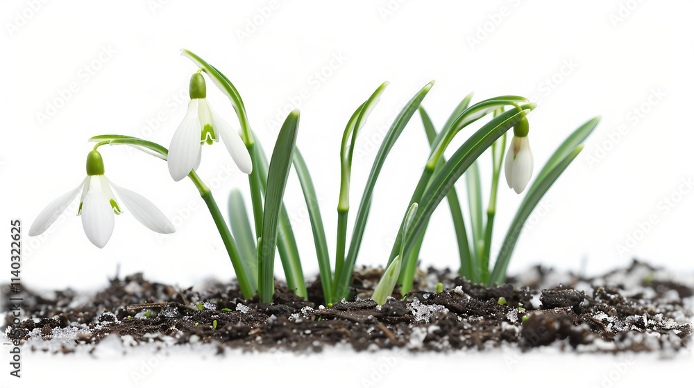 A saffron snowdrop flower blooms as the first signs of spring, isolated on a pure white background, showcasing its soft petals and natural beauty, perfect for celebrating the season of renewal. A saffron snowdrop flower blooms as the first signs of spring, isolated on a pure white background, showcasing its soft petals and natural beauty, perfect for celebrating the season of renewal.