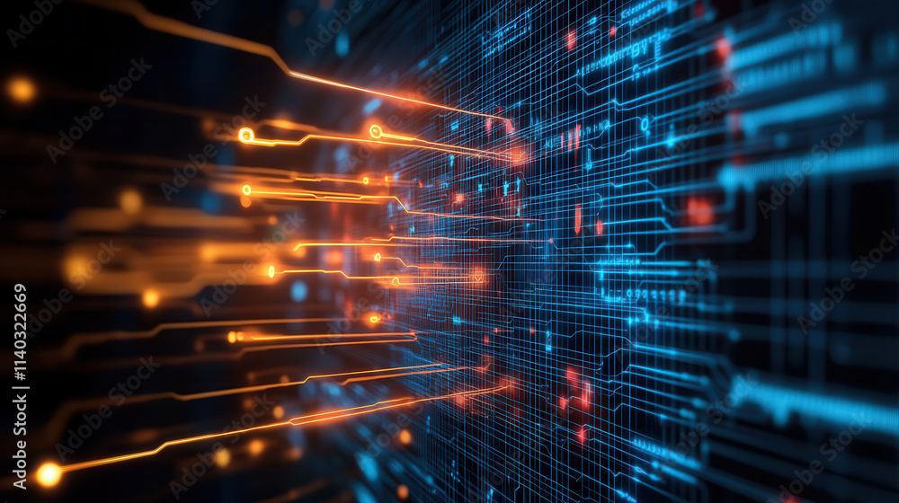 futuristic digital interface with glowing circuits and data flow, symbolizing advanced technology and innovation futuristic digital interface with glowing circuits and data flow, symbolizing advanced technology and innovation