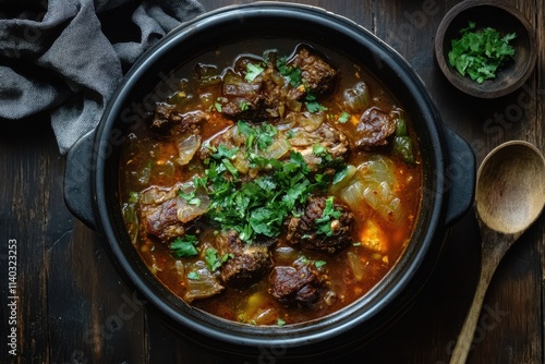 Korean oxtail soup Kkori Gomtang with Napa cabbage kimchi