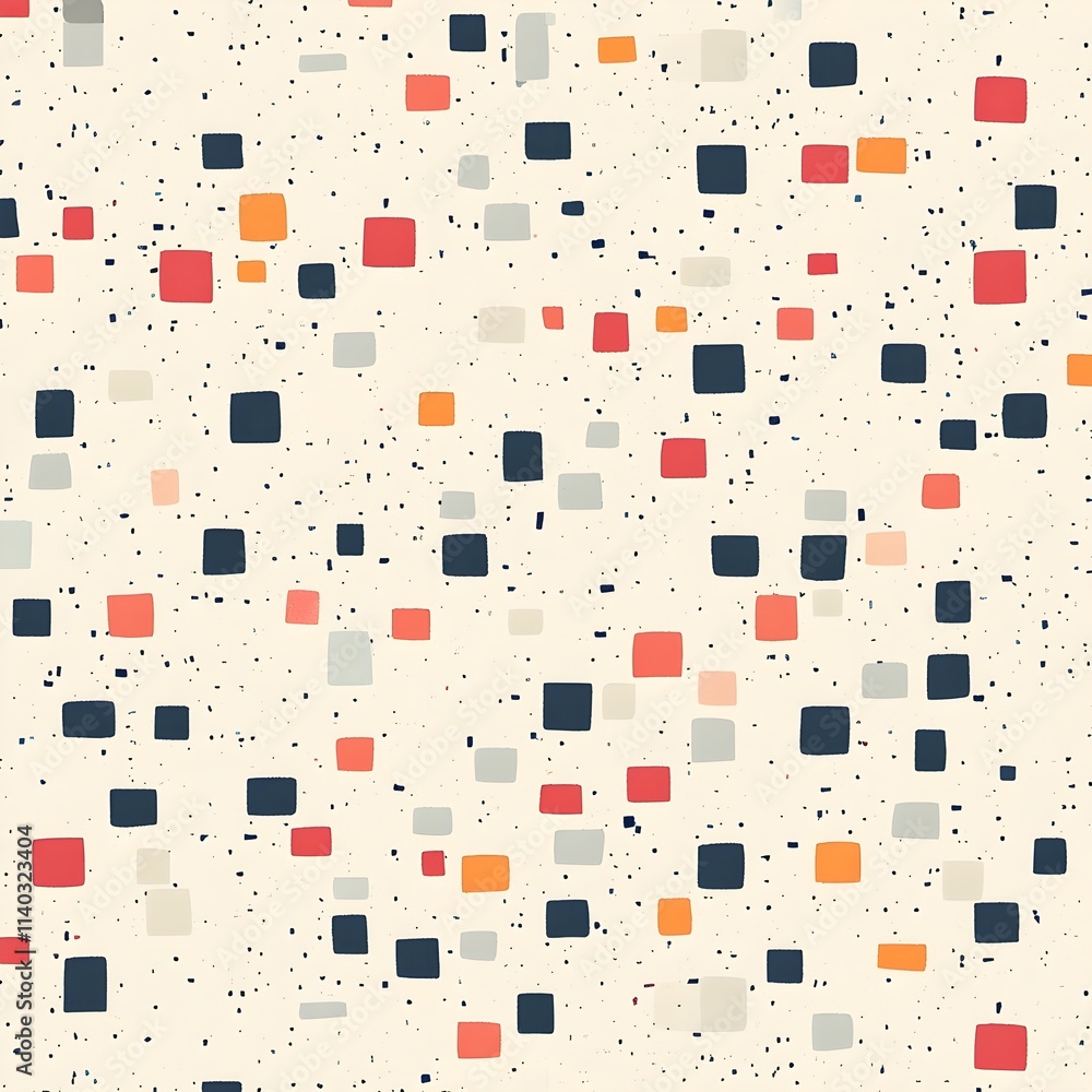 A digital pattern with small, pixelated shapes in soft pastel colors on a light gray background for a playful, modern theme A digital pattern with small, pixelated shapes in soft pastel colors on a light gray background for a playful, modern theme