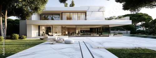 Wallpaper Mural A modern house with white marble flooring, showcasing the seamless finish of its large surface tiles Torontodigital.ca