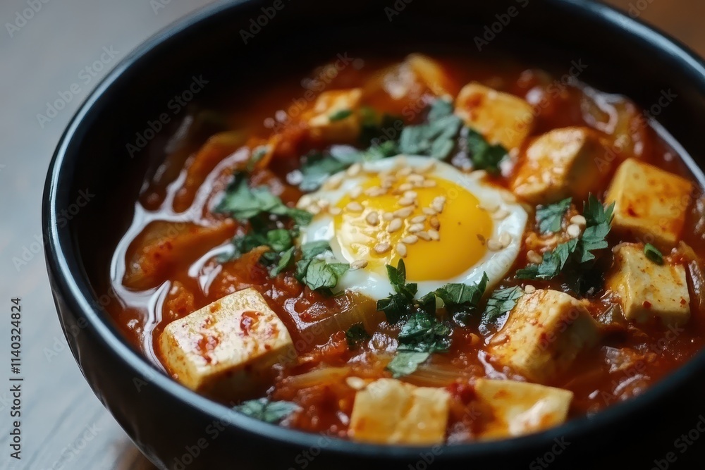 Korean style kimchi stew with tofu and egg Korean style kimchi stew with tofu and egg