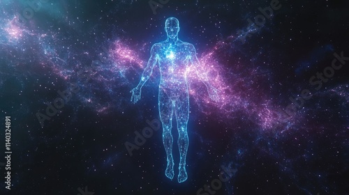 Cosmic Human Silhouette in Starry Nebula