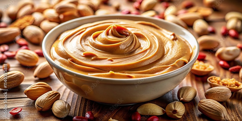 Creamy Peanut Butter with Nuts: Macro Tilt-Shift Photography - Delicious Homemade Recipe Creamy Peanut Butter with Nuts: Macro Tilt-Shift Photography - Delicious Homemade Recipe