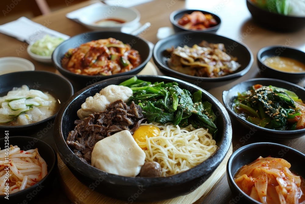 Korean traditional noodles served hot or cold Korean traditional noodles served hot or cold