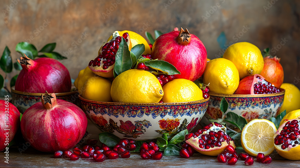 A Mesmerizing Baroque-Style Still Life Showcasing a Bountiful Array of Fruits in Ornate Bowls with Striking Lighting and Vibrant Colors A Mesmerizing Baroque-Style Still Life Showcasing a Bountiful Array of Fruits in Ornate Bowls with Striking Lighting and Vibrant Colors