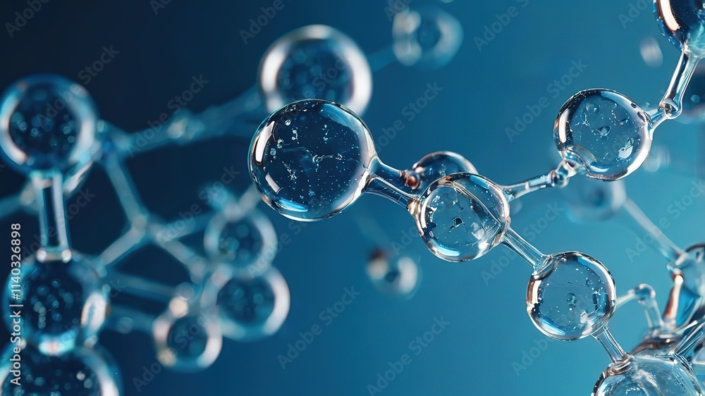 Abstract connection of transparent hydrogen molecules on a blue background, 8k Resolution Abstract connection of transparent hydrogen molecules on a blue background, 8k Resolution
