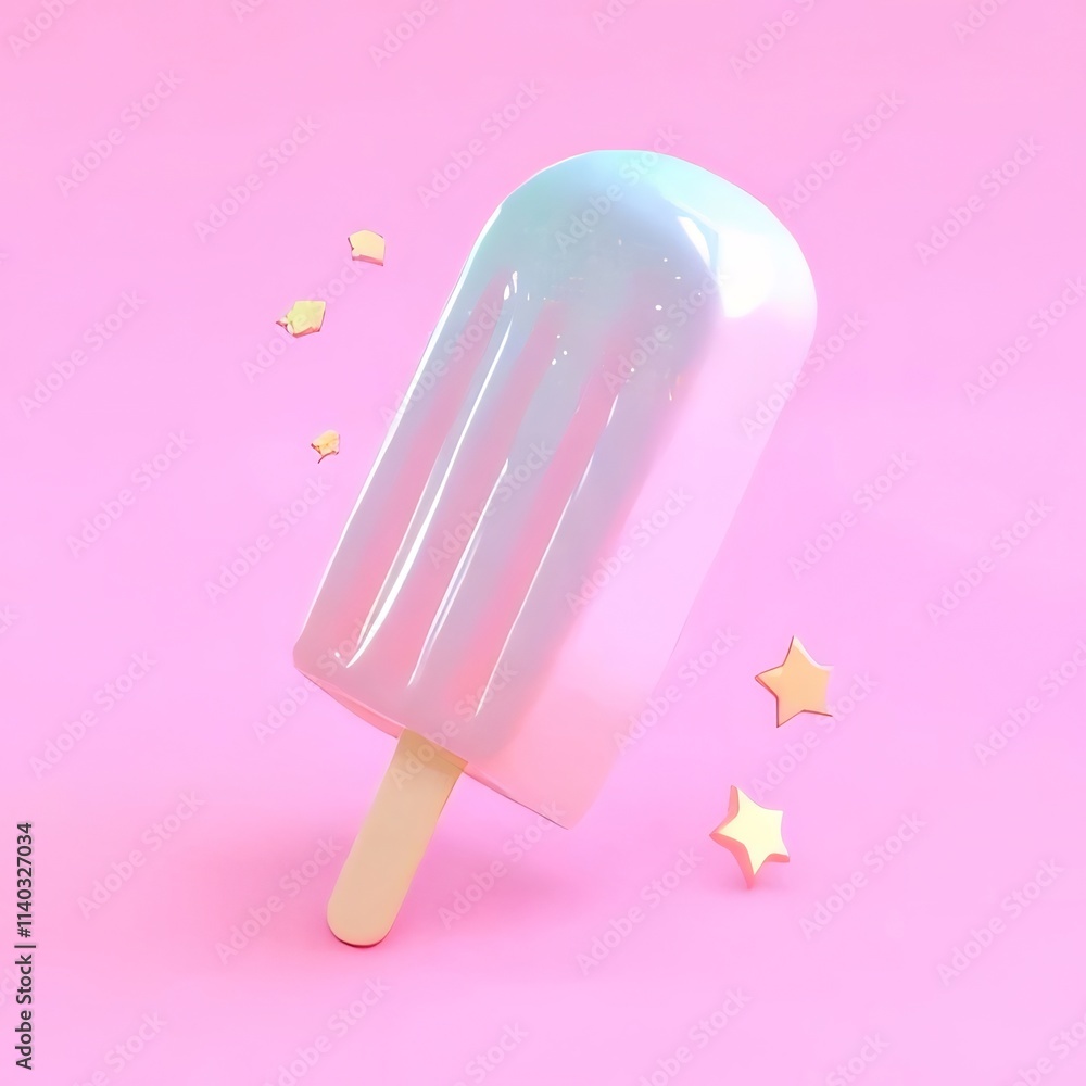 Iridescent popsicle with stars on pink background. Iridescent popsicle with stars on pink background.