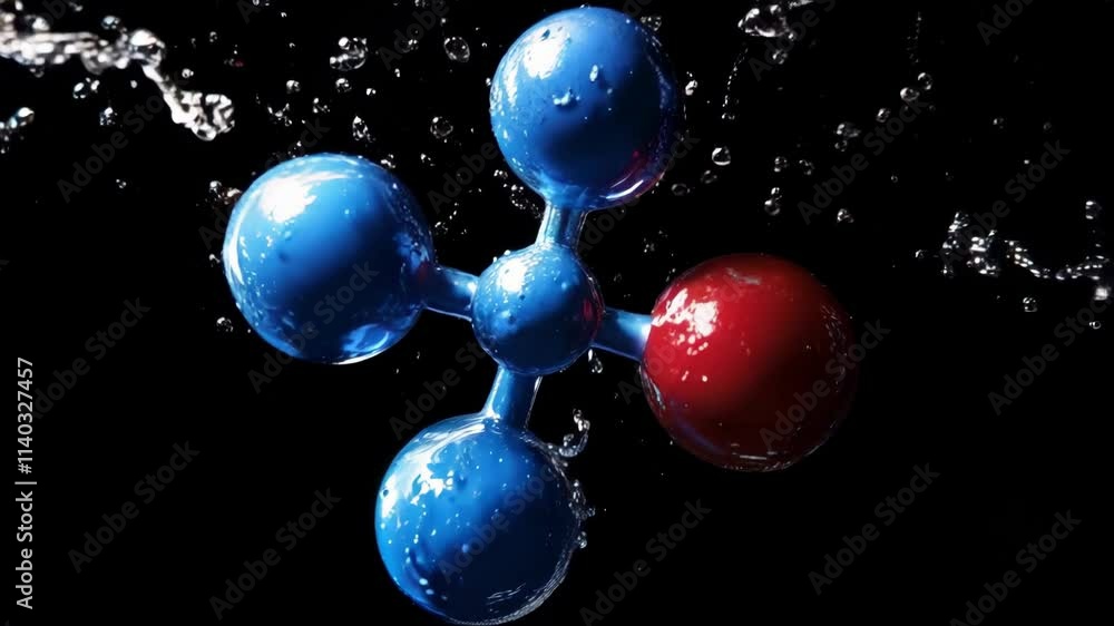 Hydrogen energy, A water molecule splitting into hydrogen and oxygen ...