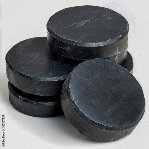 Hockey pucks isolated on white background. photo