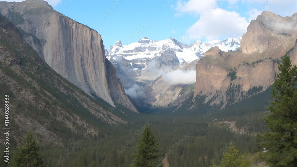 A snowy mountain scene, with evergreen trees and a blanket of snow A snowy mountain scene, with evergreen trees and a blanket of snow