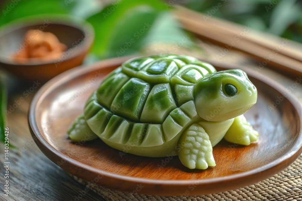Obraz premium Kue Ku a traditional Chinese turtle shaped cake made from glutinous rice flour and filled with mashed green beans