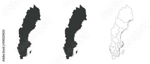 Sweden map set vector, isolated white background 