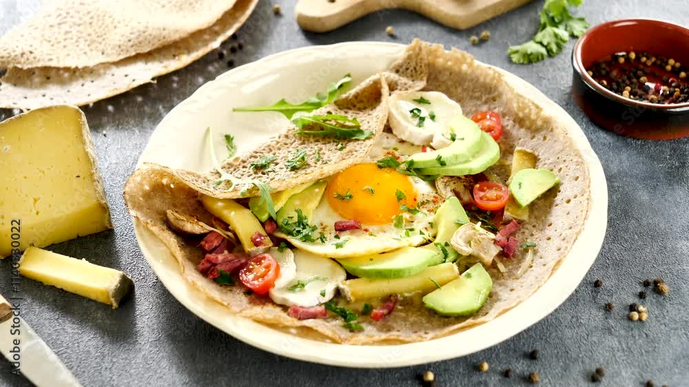 buckwheat crepe with avocado and egg buckwheat crepe with avocado and egg