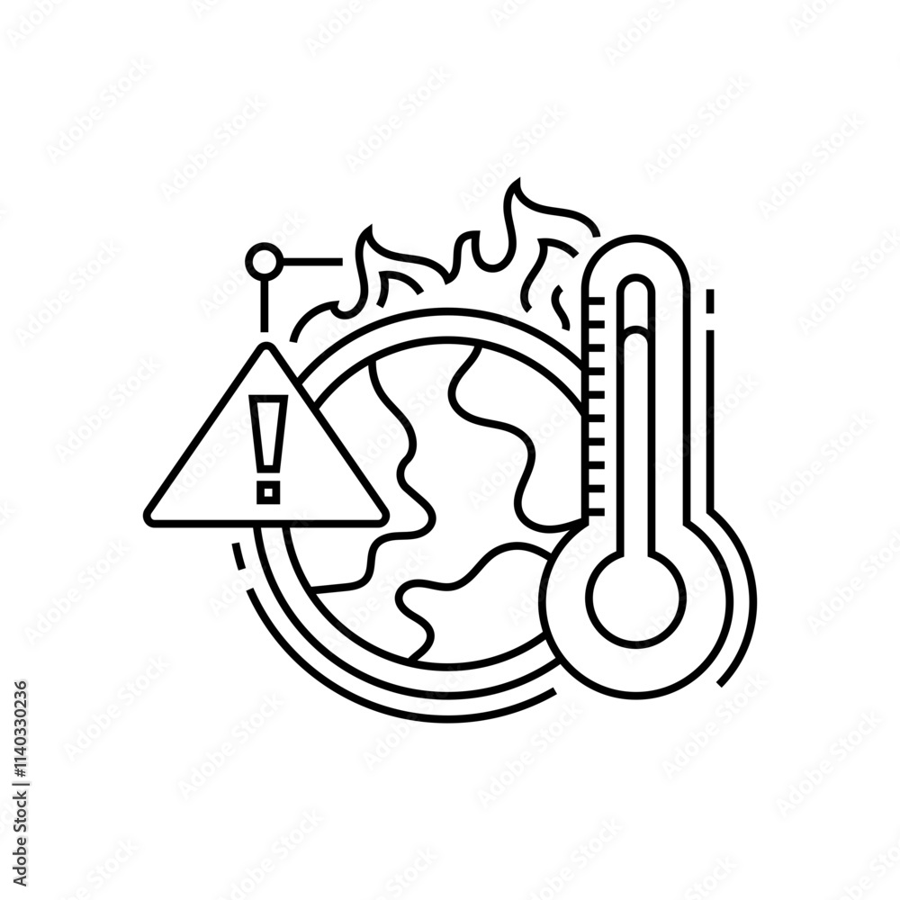 Global Warming Warning Line Icon. linear style sign for mobile concept and web design. Outline vector icon. Global Warming Warning Line Icon. linear style sign for mobile concept and web design. Outline vector icon.