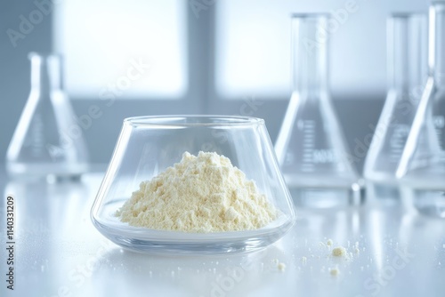 Lab produced hydrolyzed collagen powder for food industry use isolated on a blank background