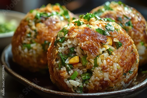 large fried rice spheres created photo