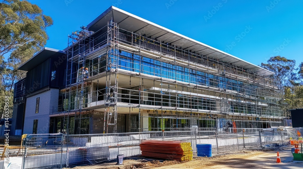 Obraz premium construction scaffolding around a new building