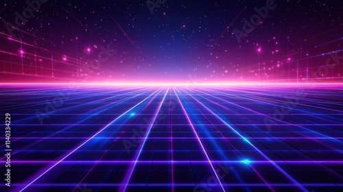 Wallpaper Mural A sleek digital grid, glowing lines and geometric patterns, neon blue and purple accents, high-tech futuristic ambiance, cyber world Torontodigital.ca