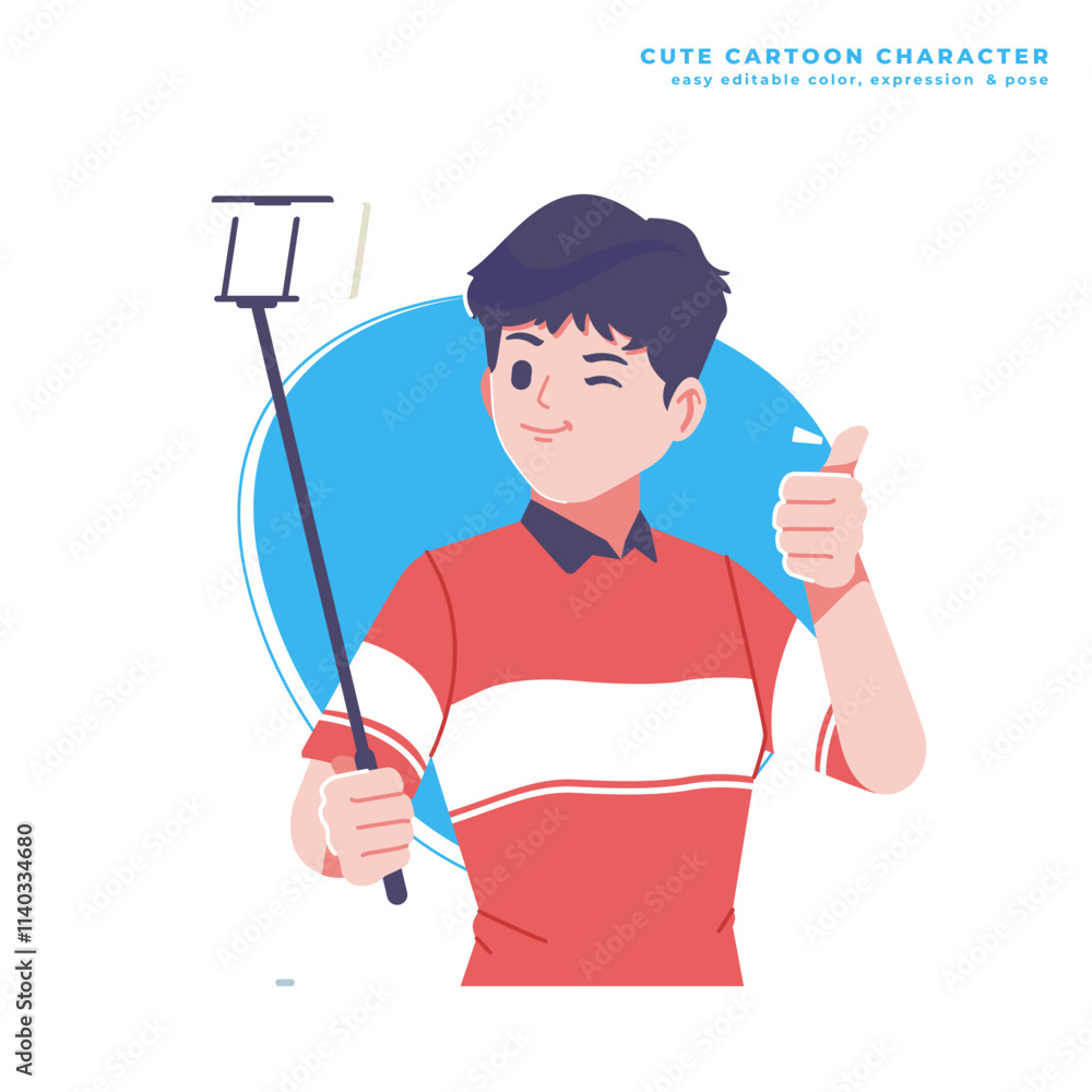 selfie boy cute cartoon character selfie boy cute cartoon character
