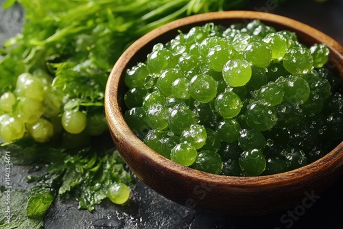 nutritious green seaweed caviar photo