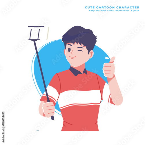 selfie boy cute cartoon character