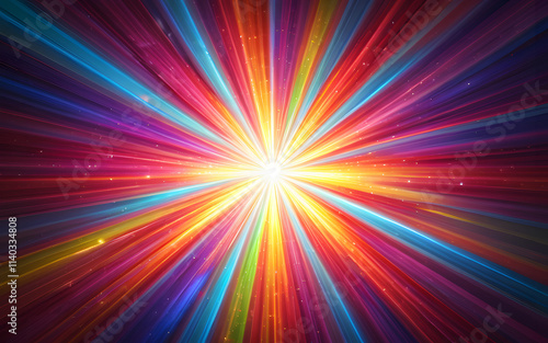 A radiant starburst, with light rays extending outward in vibrant colors