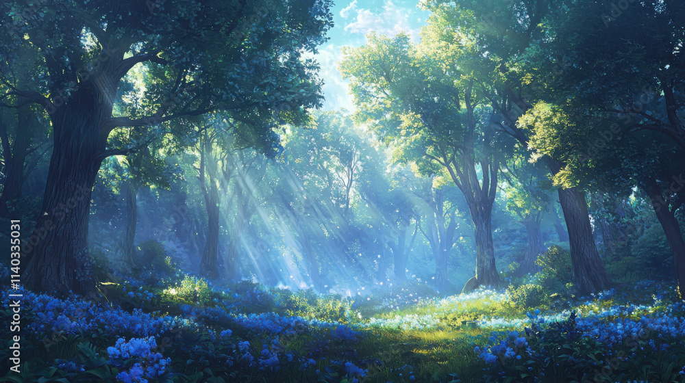 Enchanting sunrise illuminating dense forest nature scene underbrush tranquil environment magical viewpoint Enchanting sunrise illuminating dense forest nature scene underbrush tranquil environment magical viewpoint
