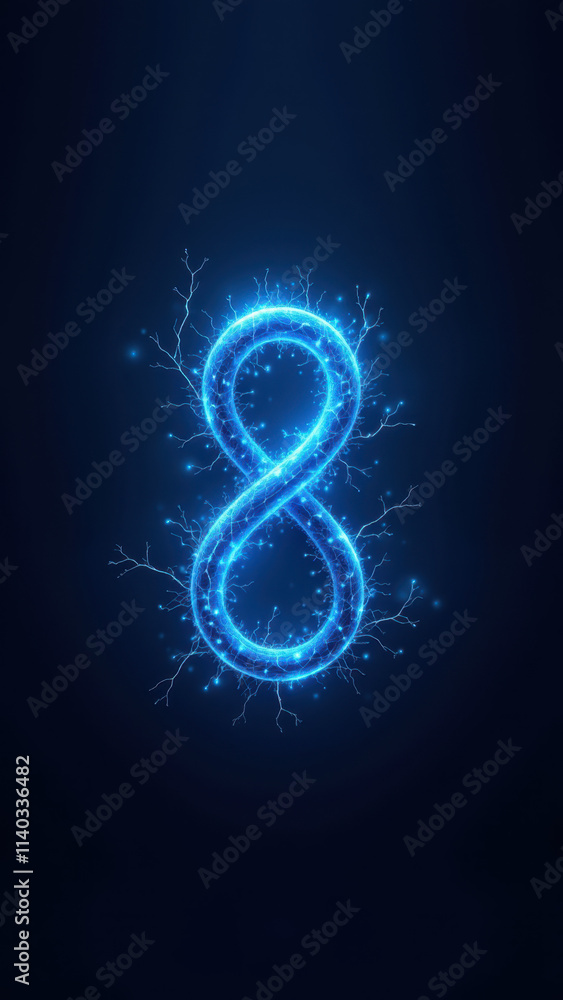 Image with number eight on a digital screen with blue sparkles. Image with number eight on a digital screen with blue sparkles.