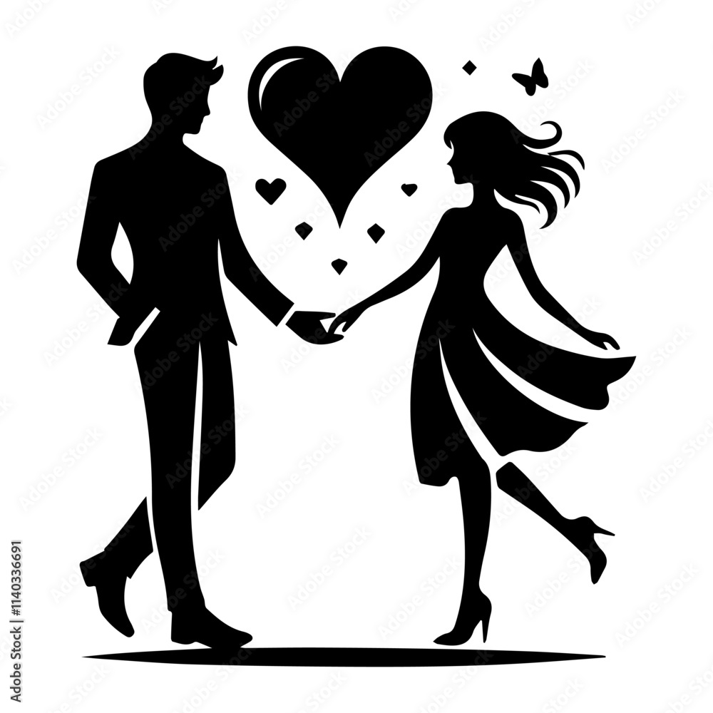 Valentines Day Couple Silhouette Vector Illustration Valentines Day Couple Silhouette Vector Illustration