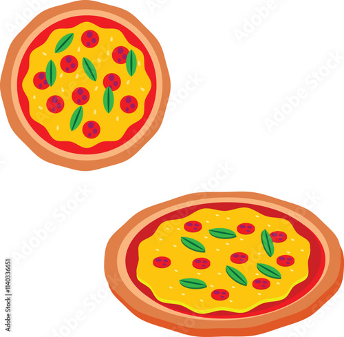 flat design pizza topped with cheese and fresh tomato slices