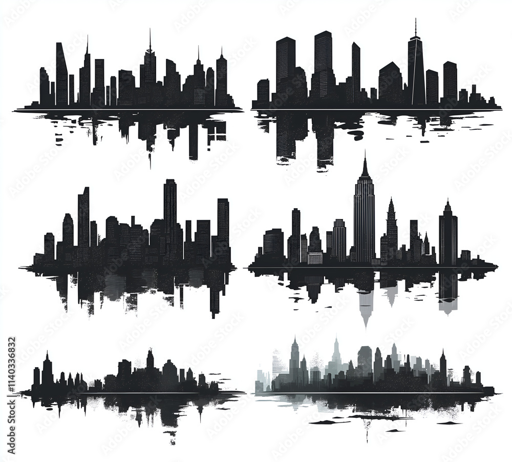 Fototapeta premium set of black silhouettes of the City skyline