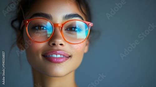 Wallpaper Mural Portrait of a young woman with full lips in stylish and bright glasses. Young woman of model appearance in photochromic glasses. Torontodigital.ca