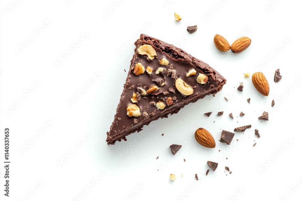 Organic nut chocolate brownie slice separated Organic nut chocolate brownie slice separated