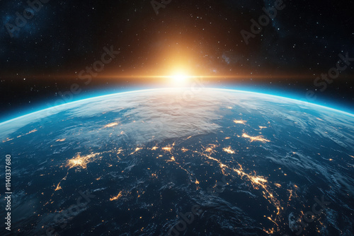 Stunning sunrise over earth from international space station outer space digital art cosmic environment aerial view planetary beauty