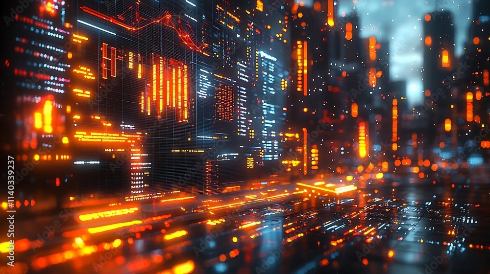 Futuristic Virtual Startup Pitch to Investors with Floating Financial Projections Futuristic Virtual Startup Pitch to Investors with Floating Financial Projections