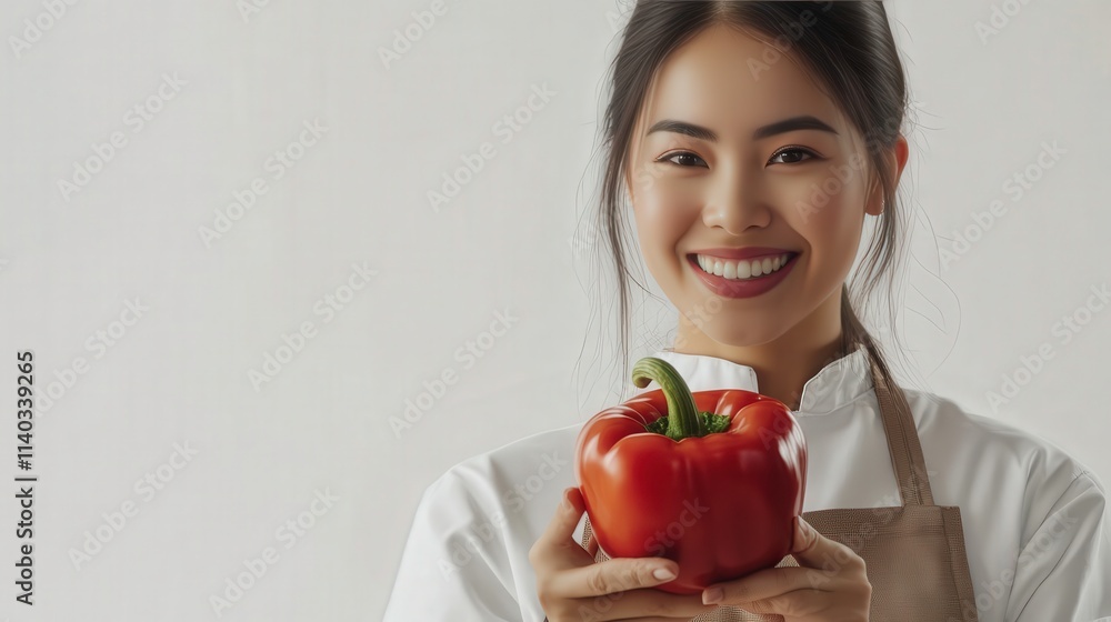 Smiling supermarket worker with pepper Smiling supermarket worker with pepper