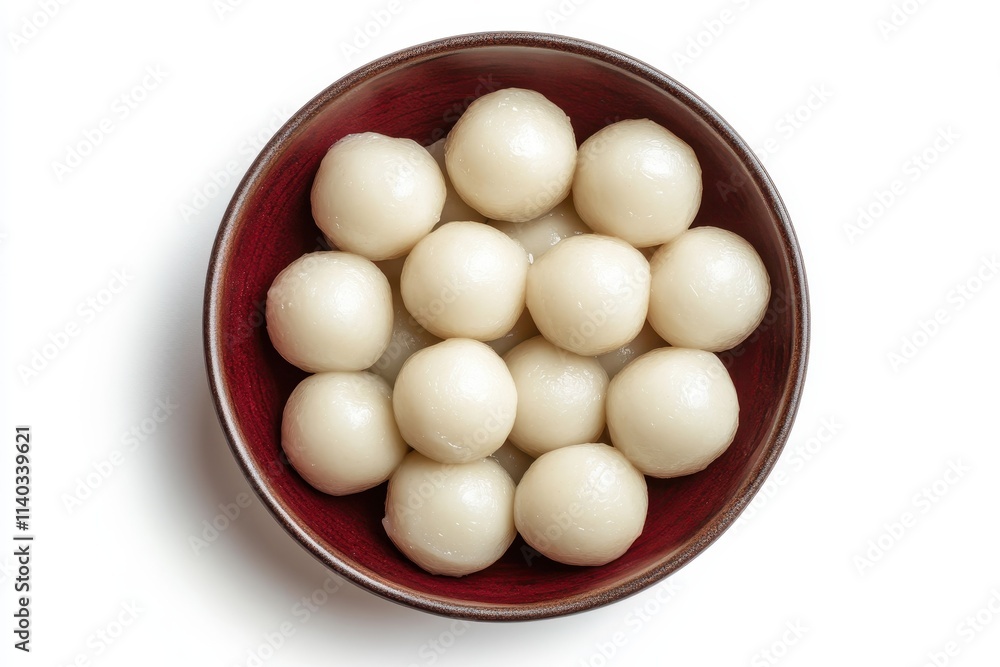 Overhead shot of large glutinous rice dumplings in a bowl on white for Lunar New Year Overhead shot of large glutinous rice dumplings in a bowl on white for Lunar New Year