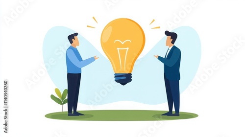 Wallpaper Mural Two business professionals discussing ideas with a glowing light bulb symbolizing creativity and innovation. Torontodigital.ca