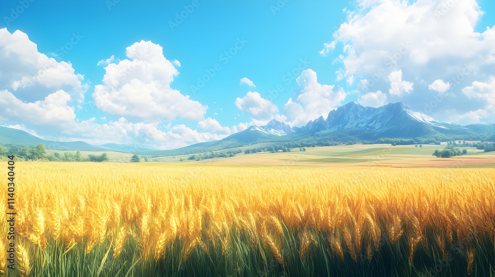 Golden Wheat Field Landscape Illustration Golden Wheat Field Landscape Illustration